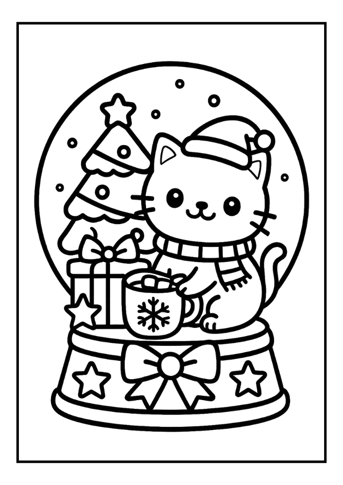 Free Cute Christmas Cat Coloring Pages Set