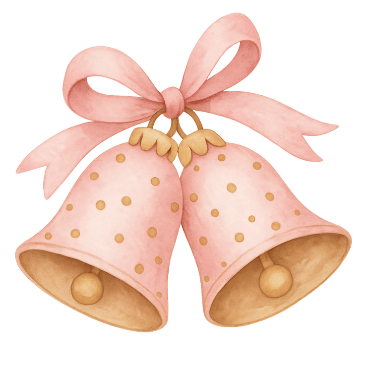 Free Watercolor Christmas Bells Clipart with Pink Bow