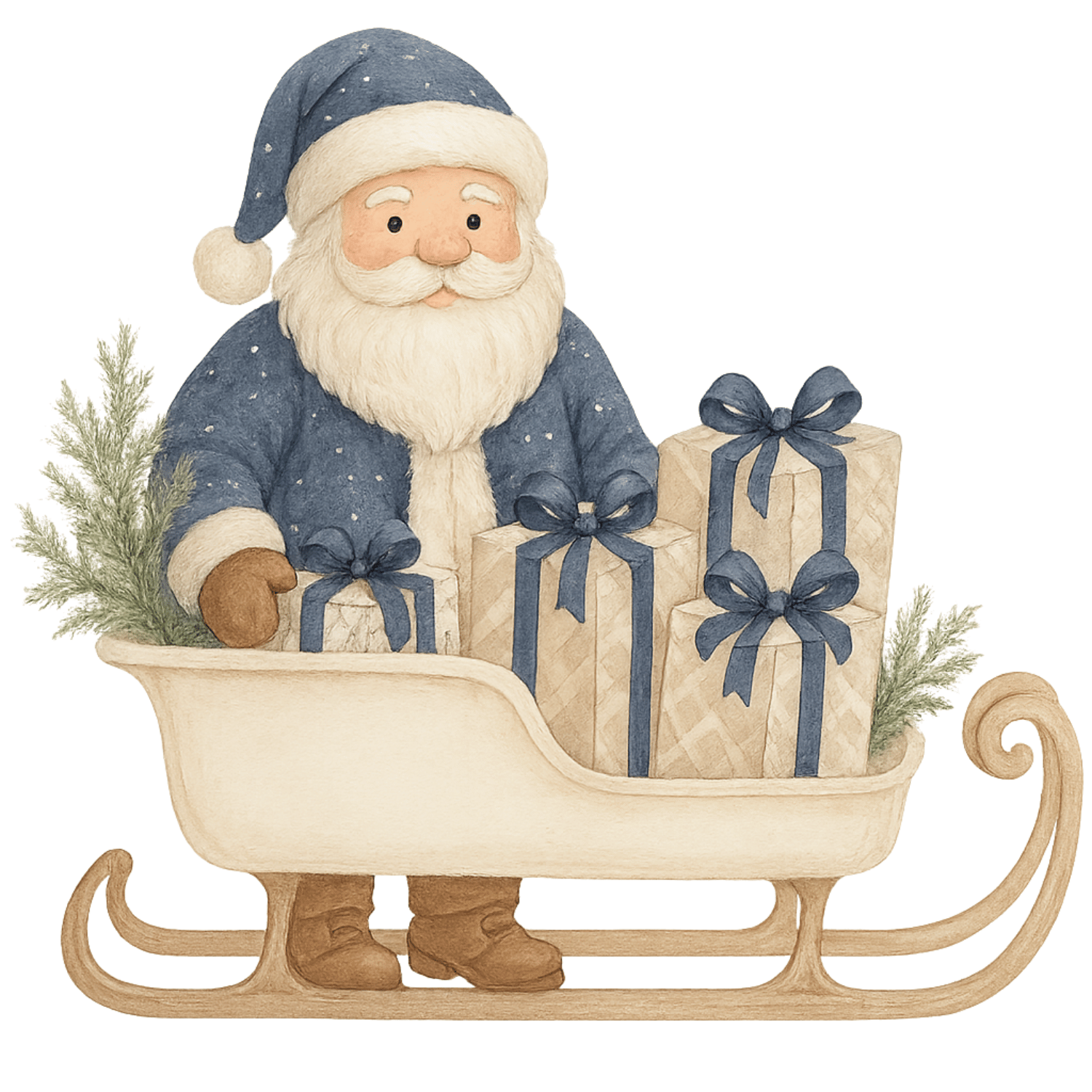 Blue Santa in Sleigh with Gifts Clipart (PNG, 300 DPI) – Free Download