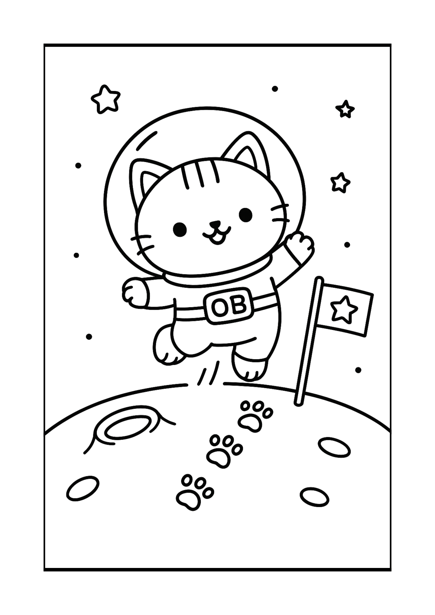 Free Cute Space Cat Astronaut Coloring Pages for Kids (PDF, 300 DPI)