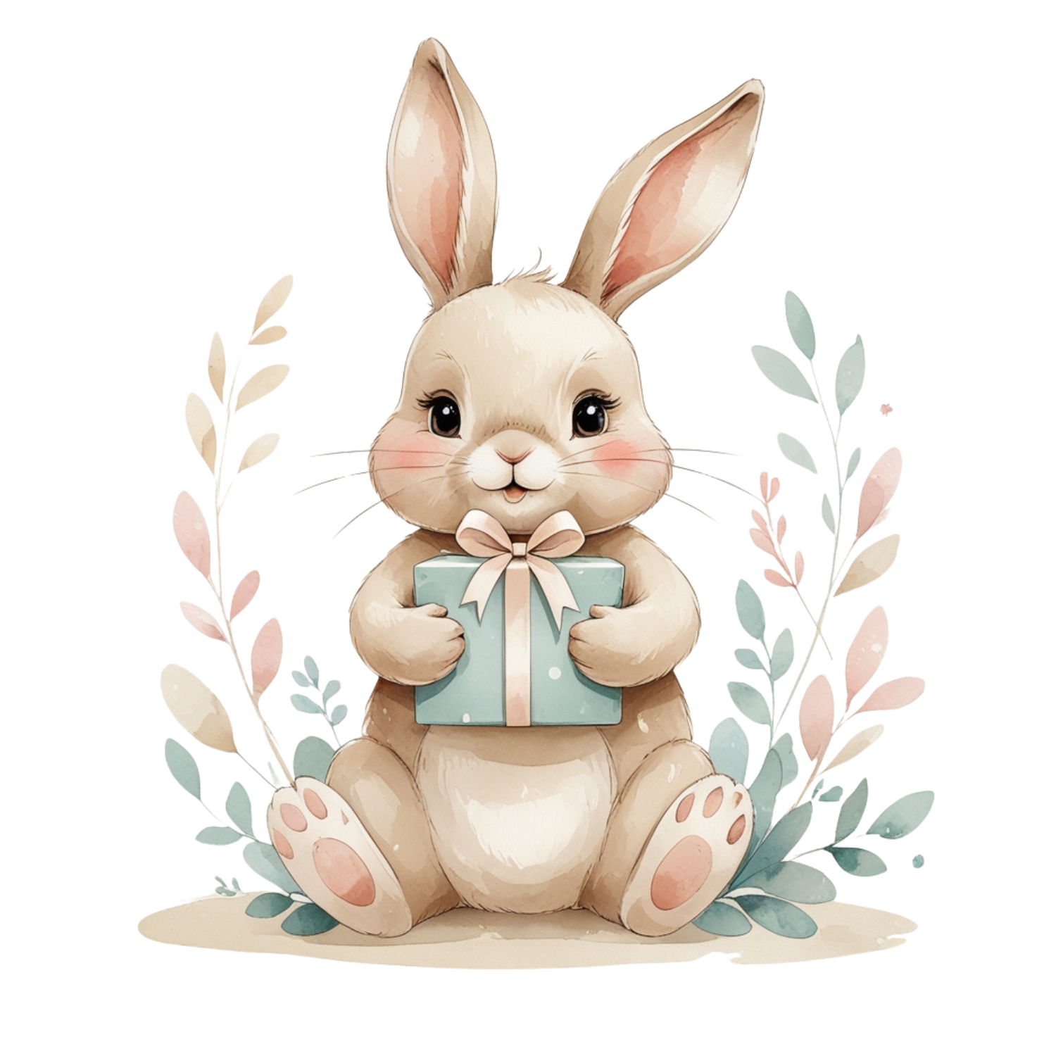 Watercolor Bunny with Gift Box