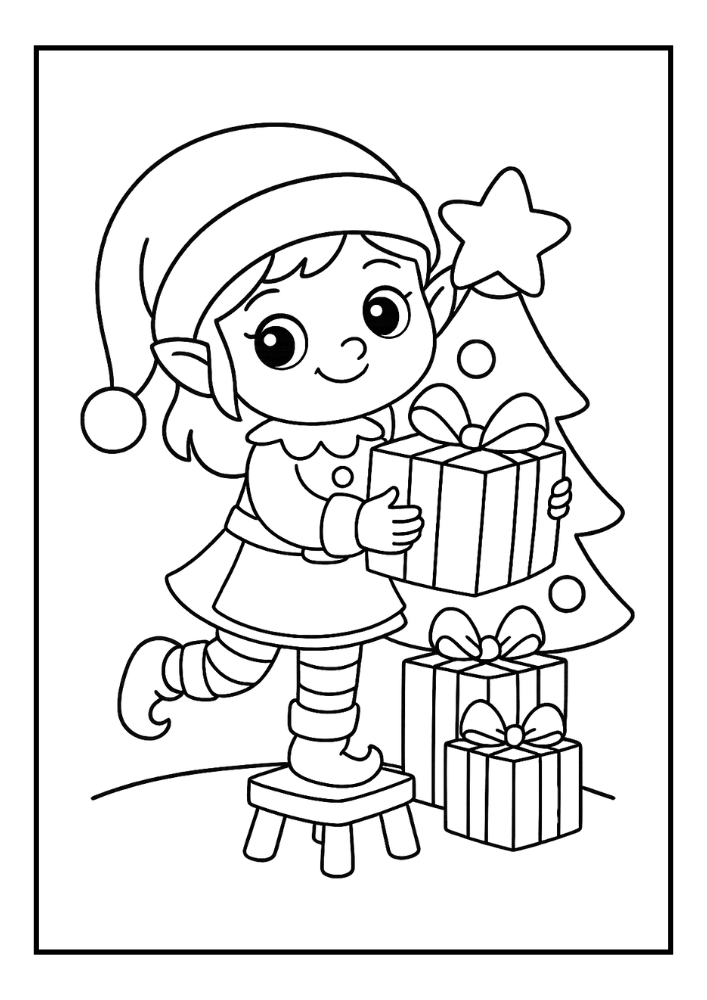 Free Christmas Elf Coloring Pages Set