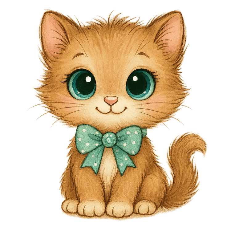 Free Cute Kitten Clipart with Mint Green Bow