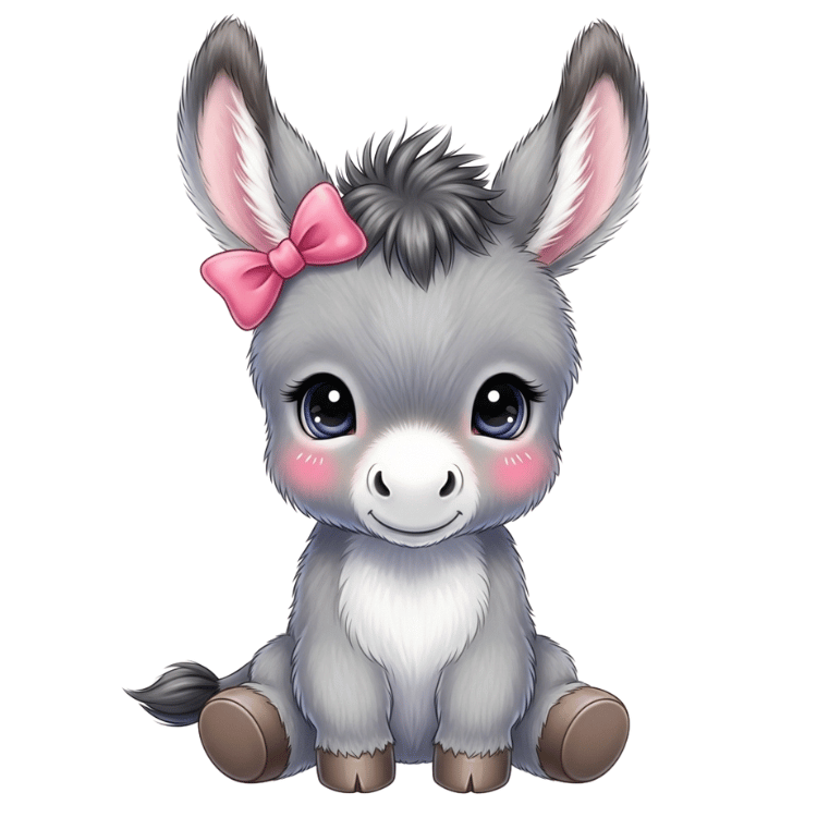 Free Cute Baby Donkey Clipart with Pink Bow