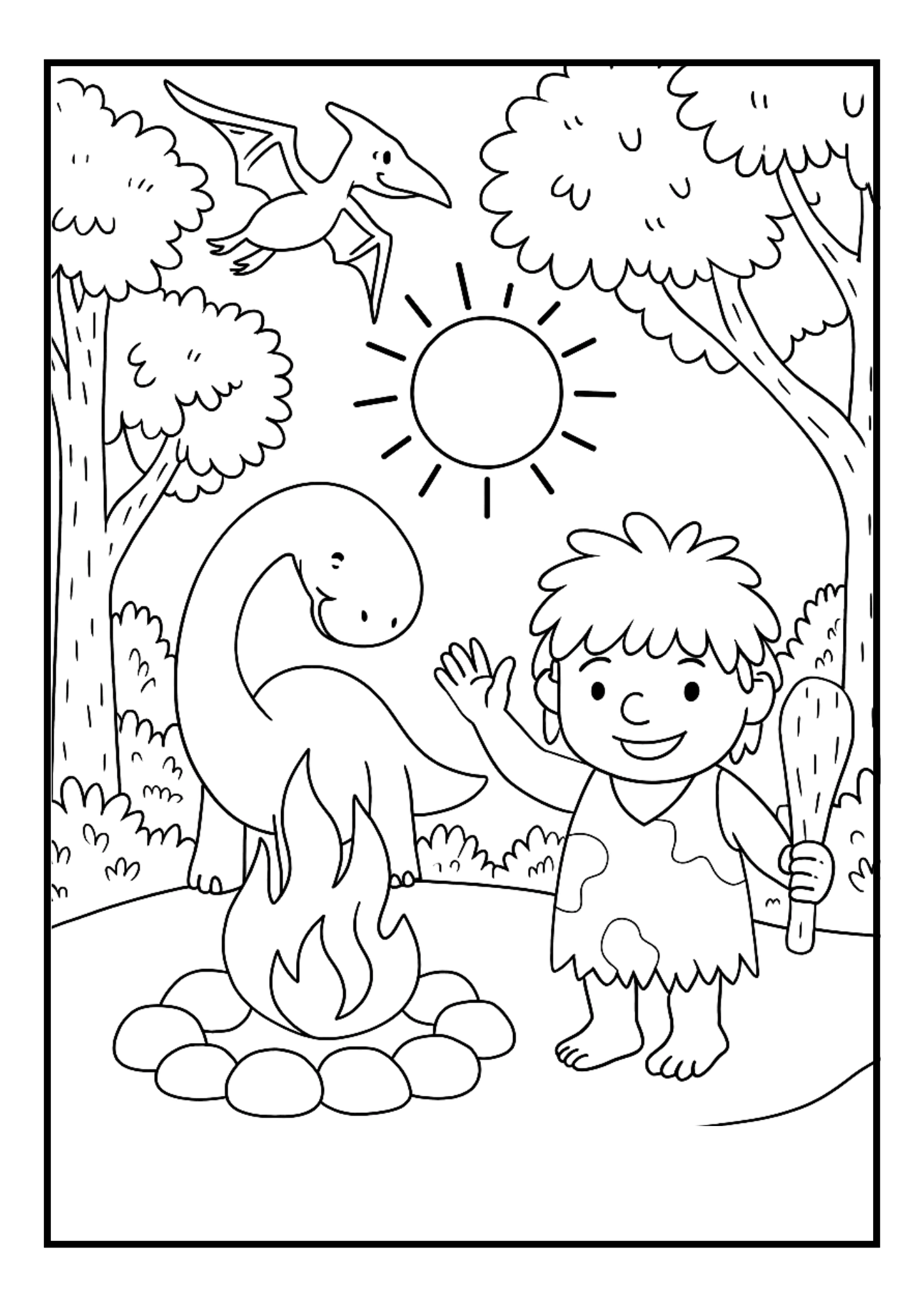 Prehistoric Boy Dinosaur Coloring Pages – Free Download (PDF, 300 DPI)