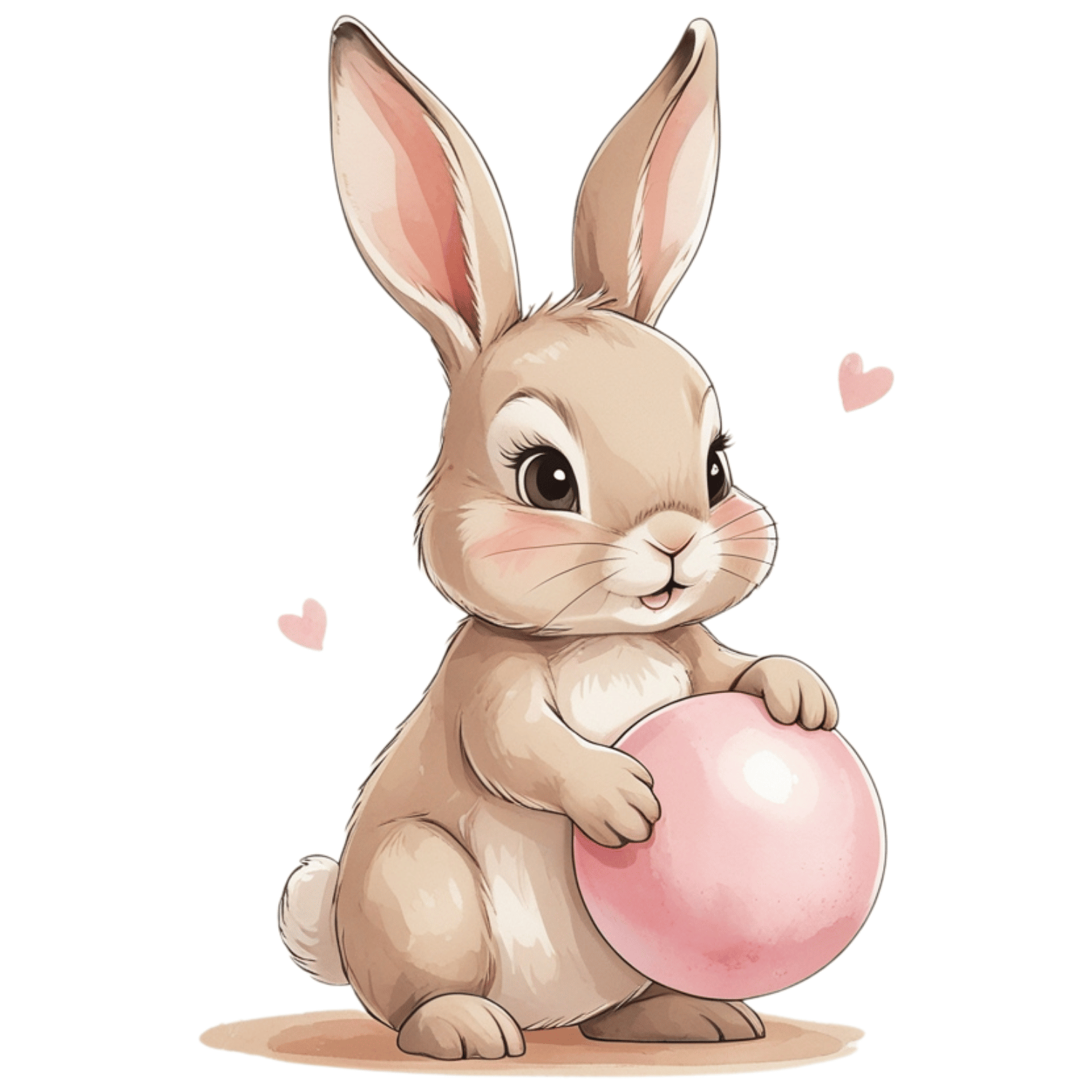 Free Watercolor Bunny with Pink Ball Clipart