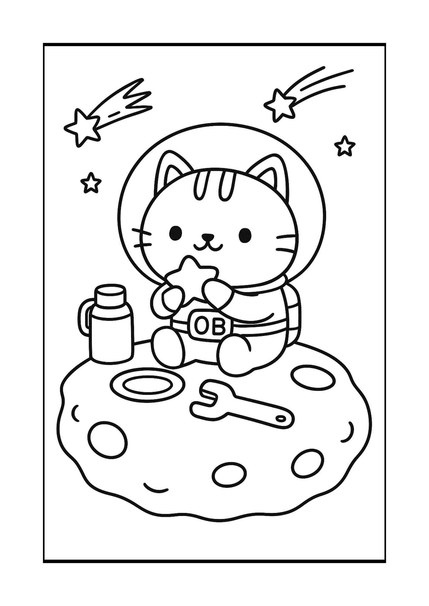 Free Cute Space Cat Astronaut Coloring Pages for Kids (PDF, 300 DPI)