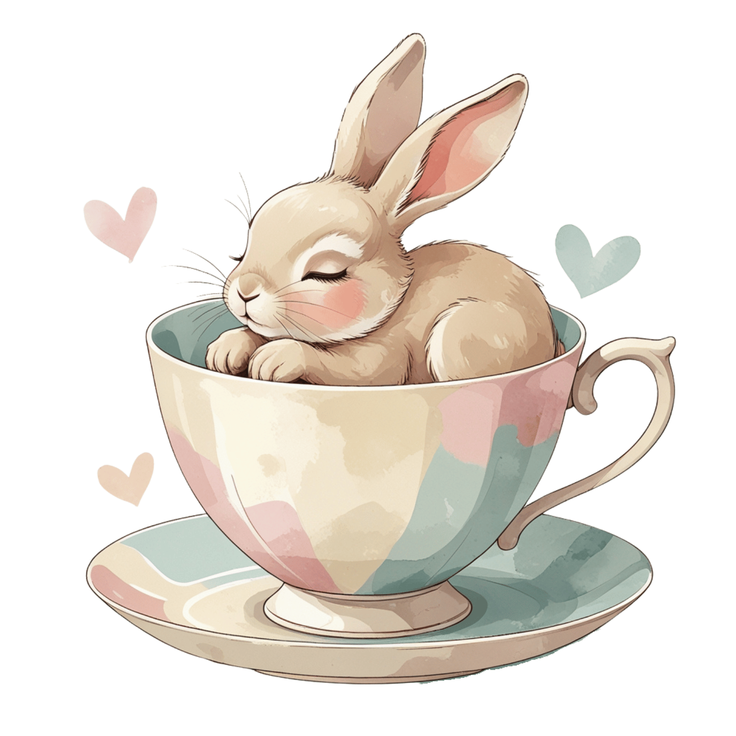 Free Watercolor Bunny in Teacup Clipart