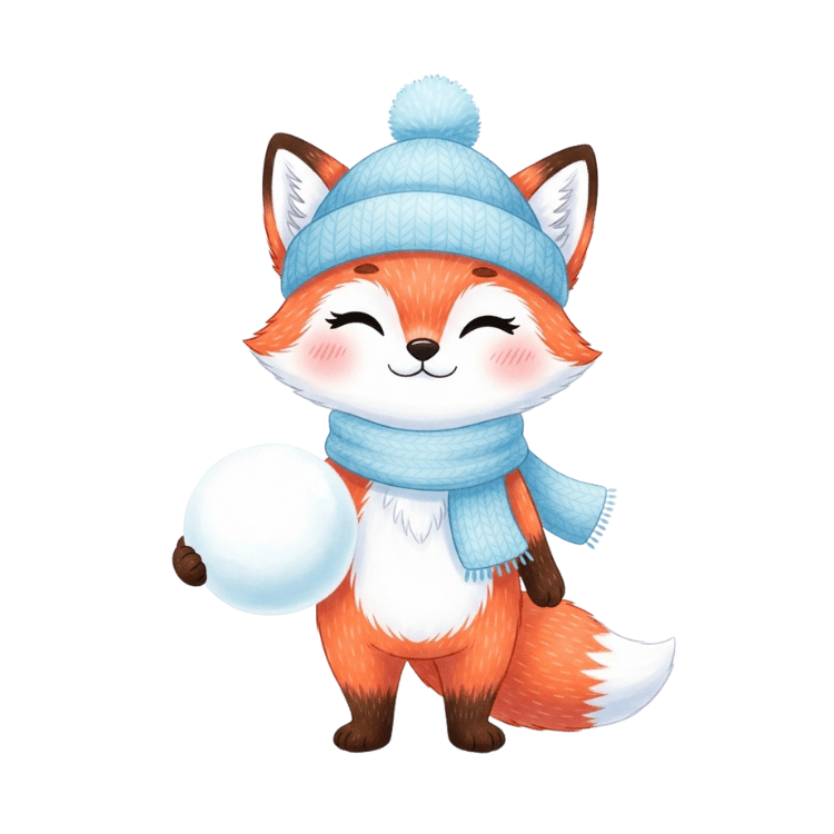 Free Winter Fox Holding Snowball Clipart