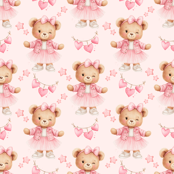 Free Pink Teddy Bear Girl Seamless Pattern