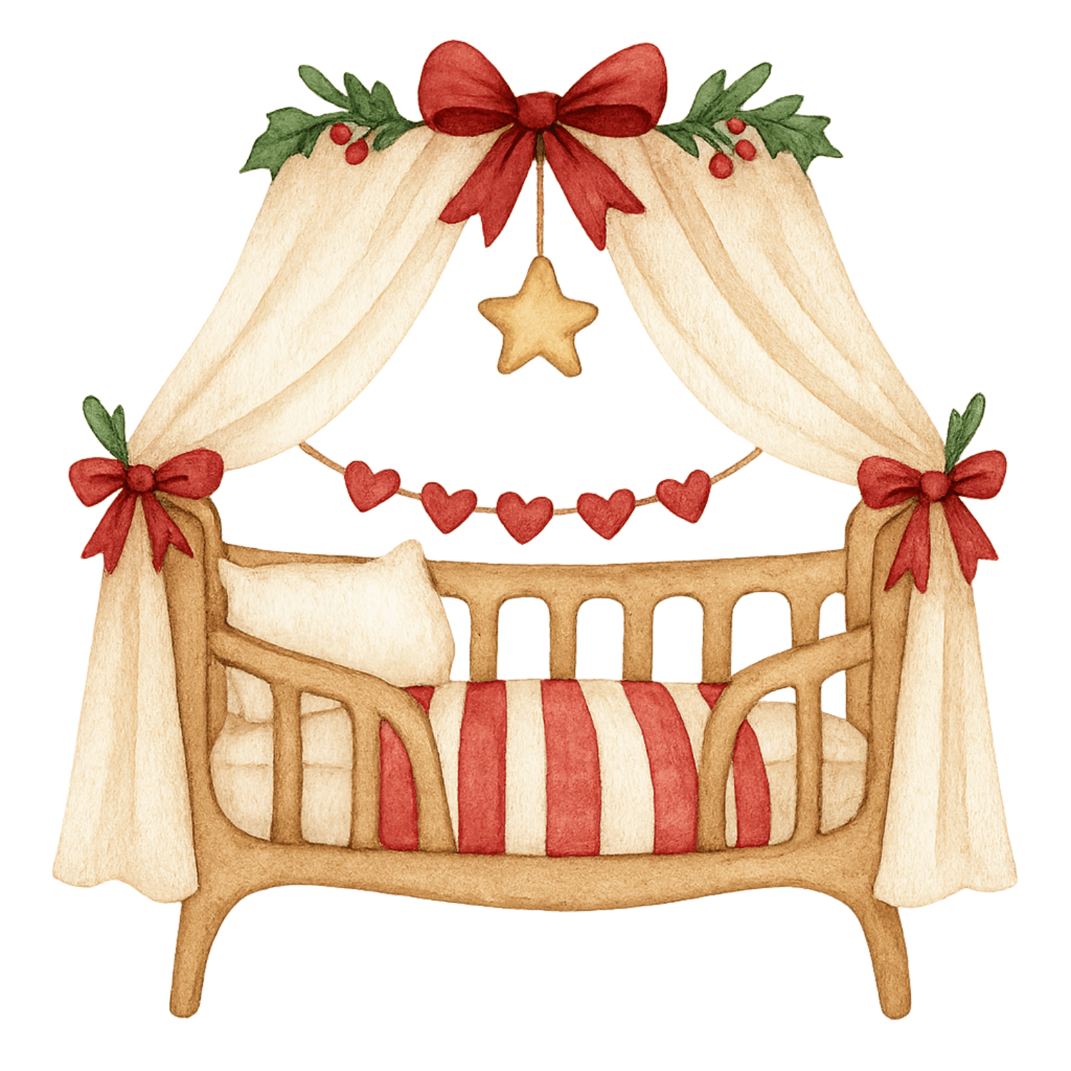 Free Watercolor Christmas Crib with Canopy Clipart (PNG, 300 DPI)