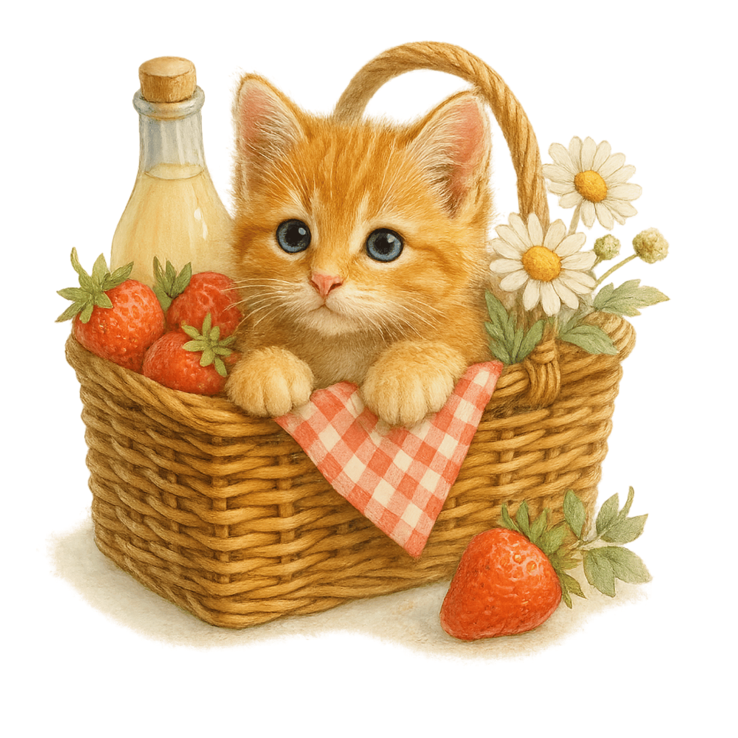 Free Ginger Kitten in Picnic Basket Clipart (PNG, 300 DPI)