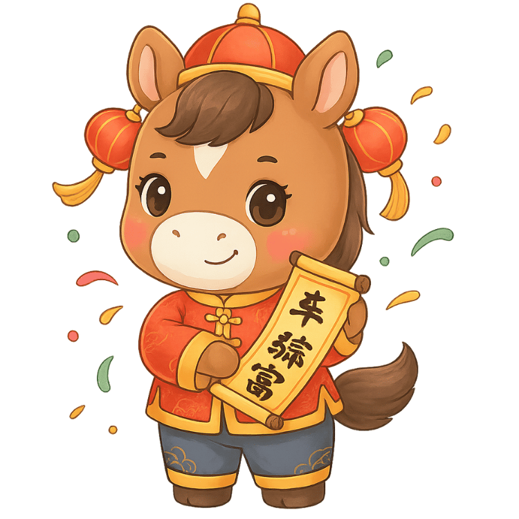 Free Cute Chinese New Year Horse with Scroll Clipart