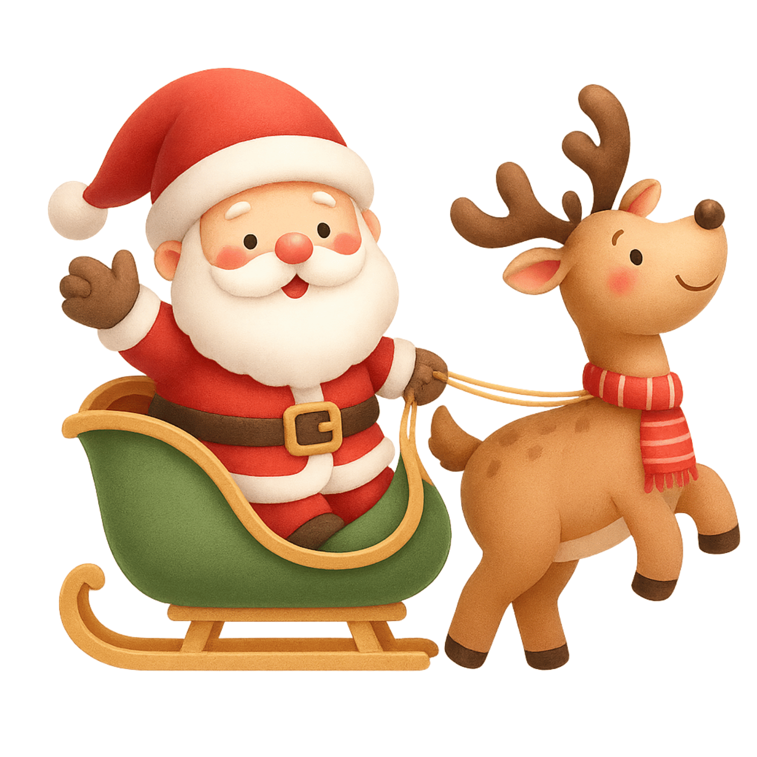 Free Cute Santa in Sleigh with Reindeer Clipart (PNG, 300 DPI)