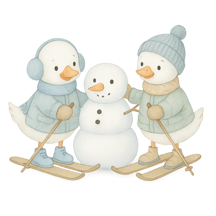 Free Cute Winter Geese with Snowman Clipart