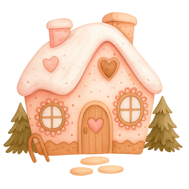 Free Pink Gingerbread House Watercolor Clipart