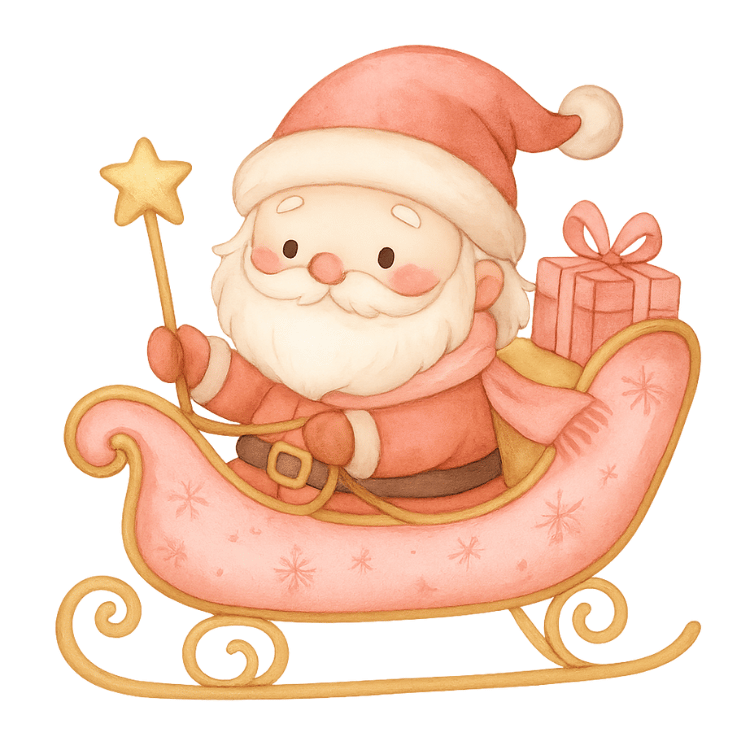 Free Pink Santa in Sleigh Watercolor Clipart