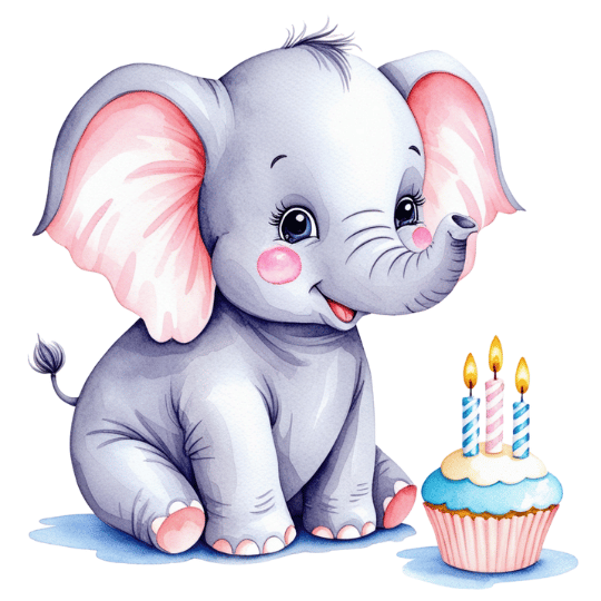 Free Watercolor Baby Elephant Birthday Clipart