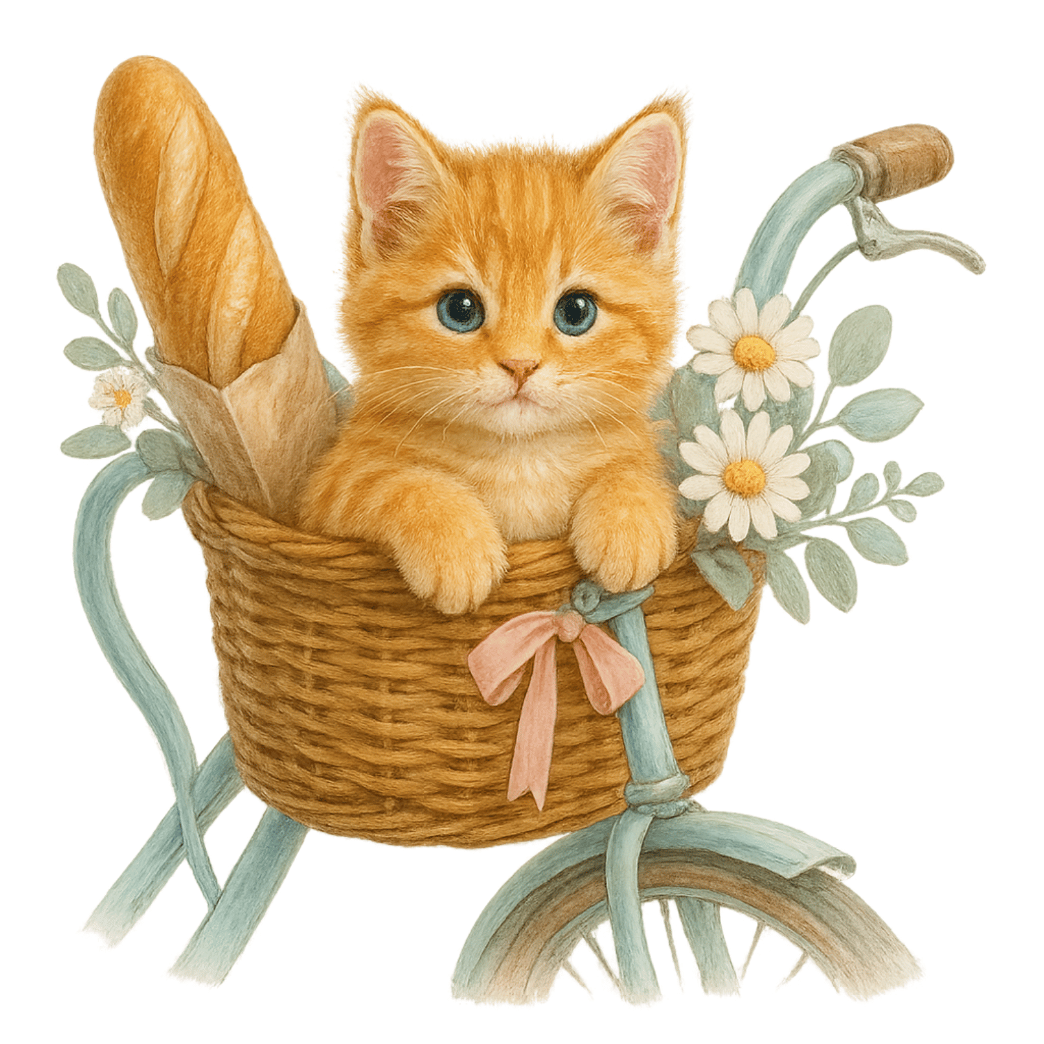 Free Ginger Kitten in Bicycle Basket Clipart (PNG, 300 DPI)
