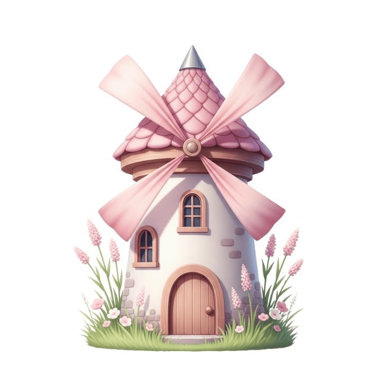 Free Pastel Windmill Cottage Clipart