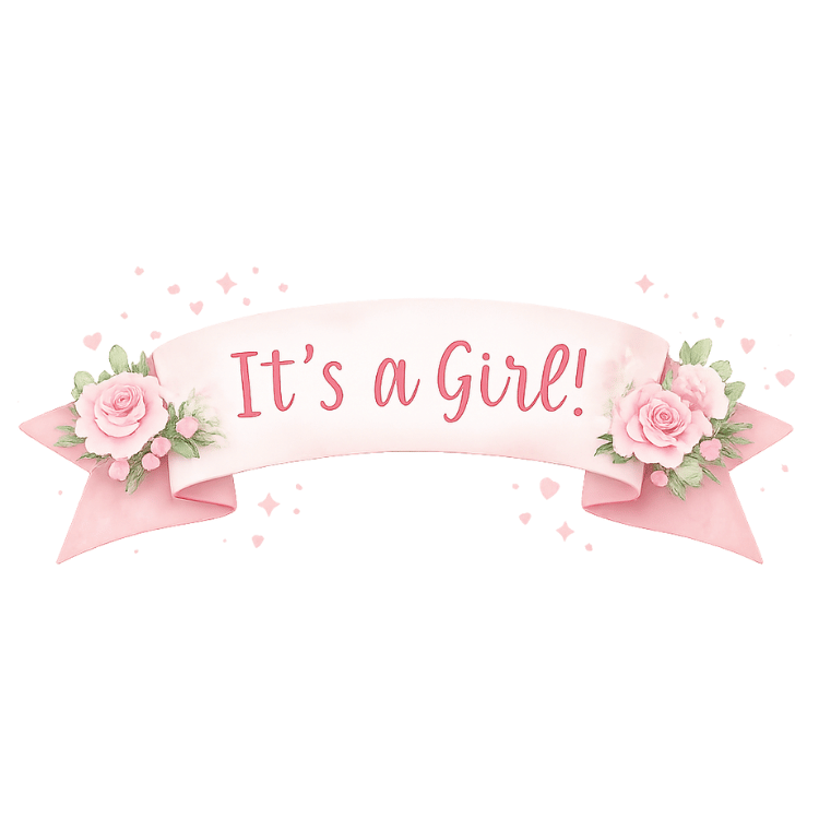 Free “It’s a Girl” Pink Floral Ribbon Banner Clipart