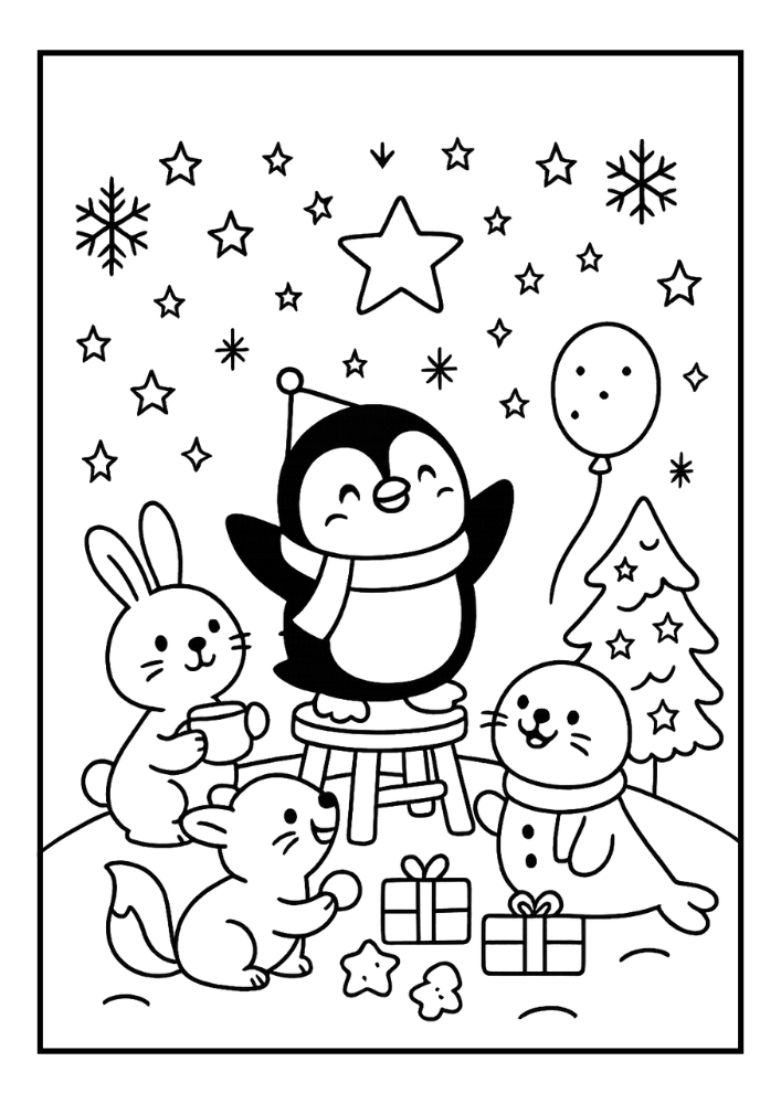 Free Cute Christmas Penguin Coloring Pages Set