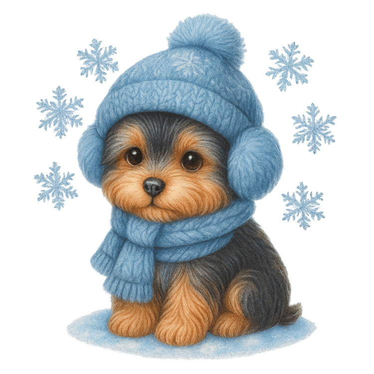 Free Cute Winter Puppy in Blue Hat Clipart