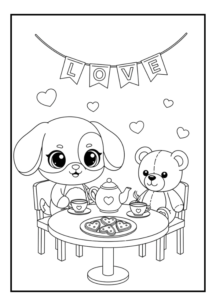 Free Cute Valentine Puppy Coloring Pages Set