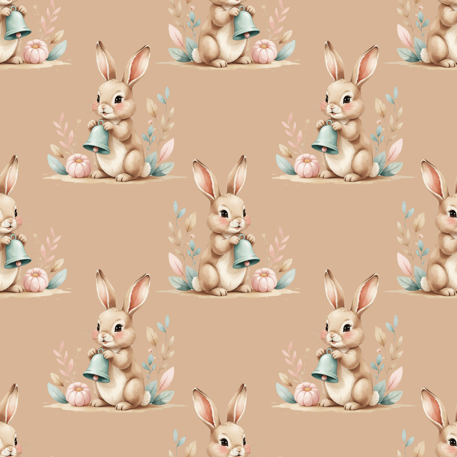 Free Watercolor Rabbit with Bell Seamless Pattern