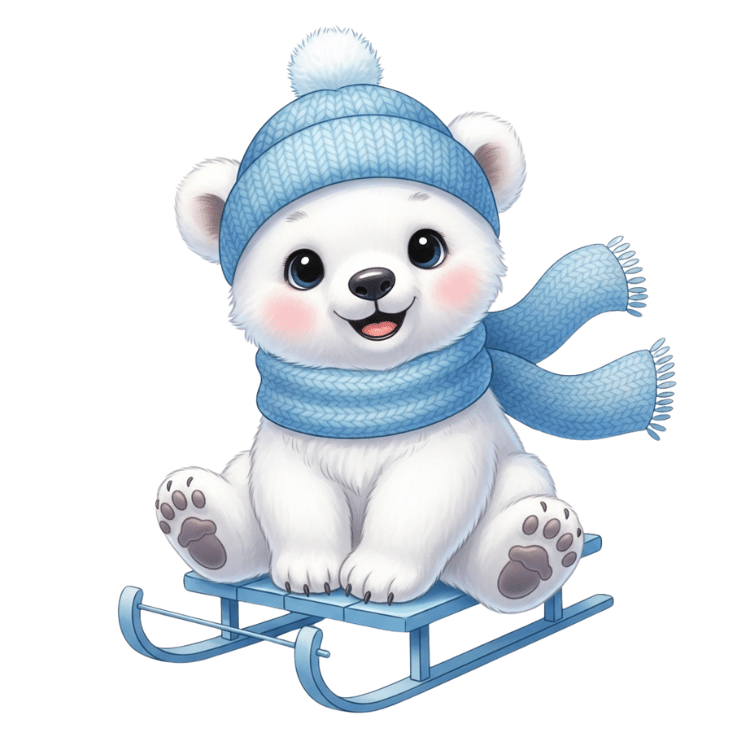 Free Winter Polar Bear on Sled Clipart