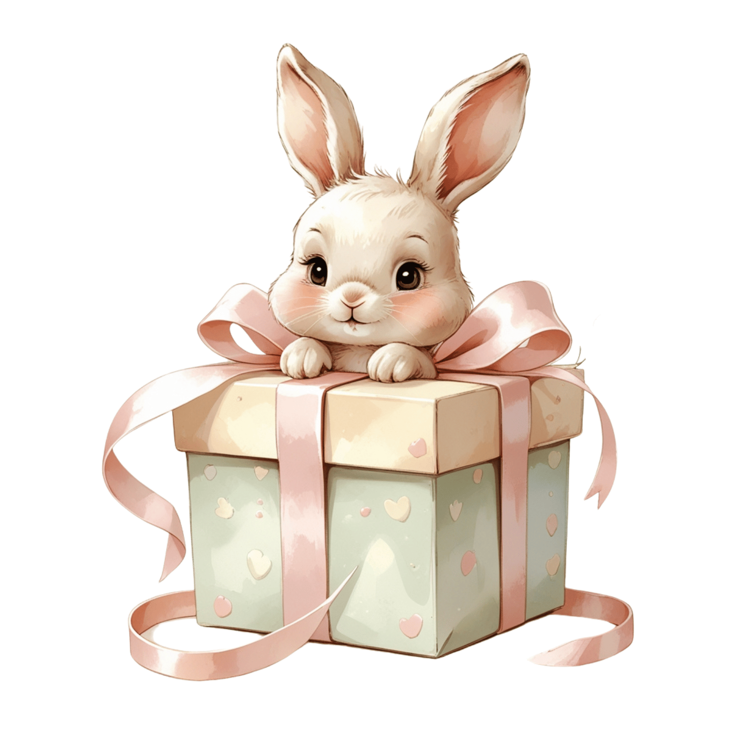Free Watercolor Bunny in Gift Box Clipart