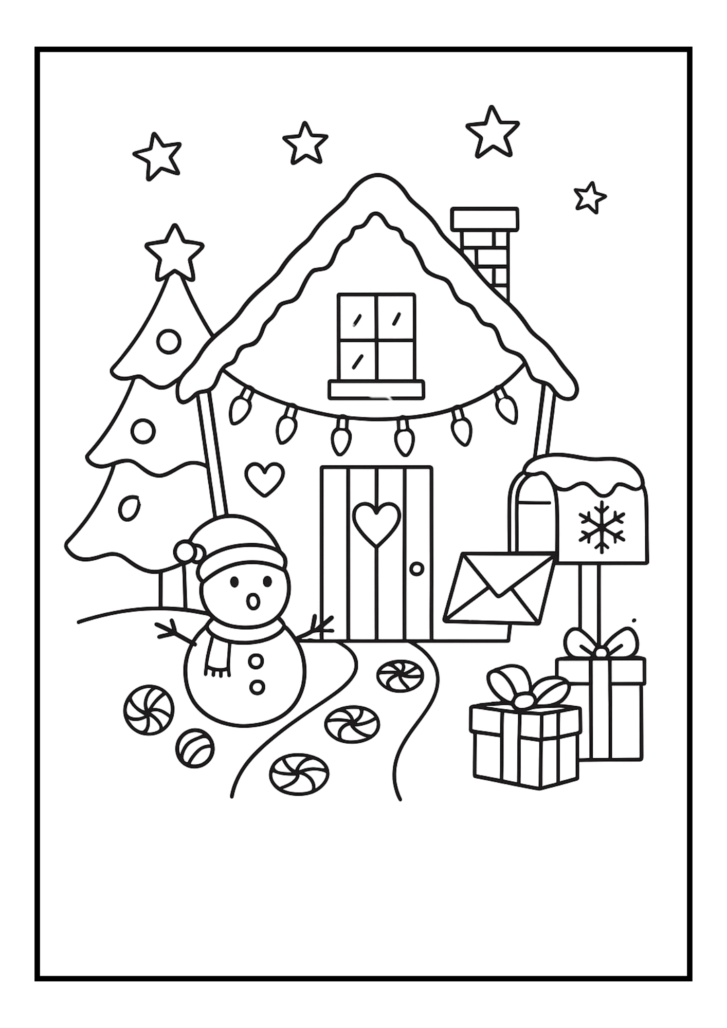 Free Gingerbread House Christmas Coloring Pages – 10 Cute Printables (PDF, 300 DPI)