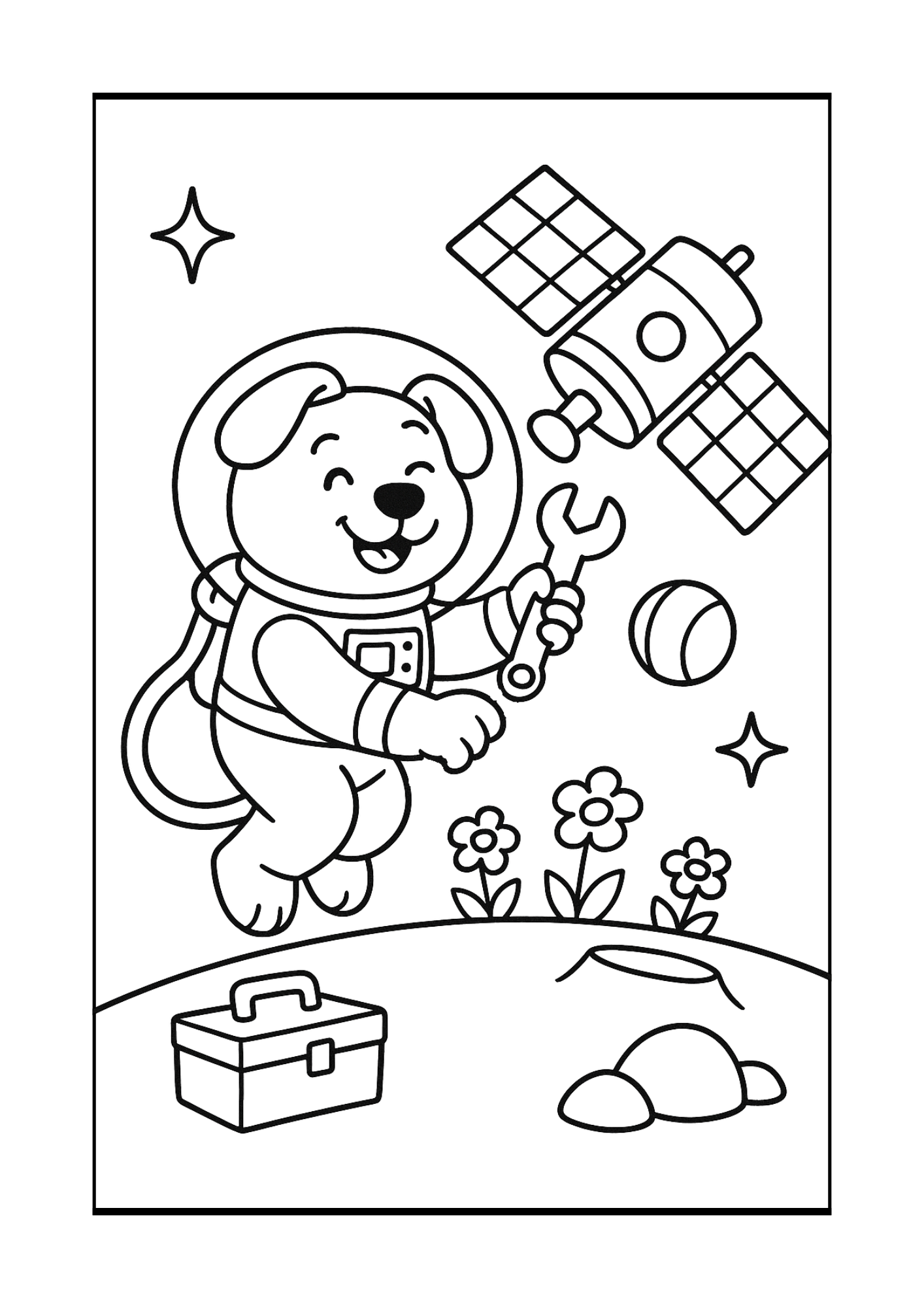 Free Cute Space Puppy Astronaut Coloring Pages (PDF, 300 DPI)