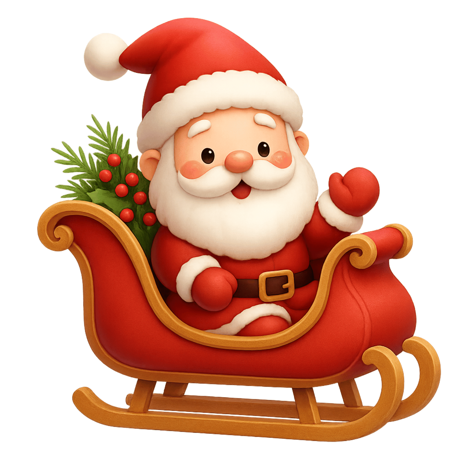 Free Cute Santa in Sleigh Clipart (PNG, 300 DPI)