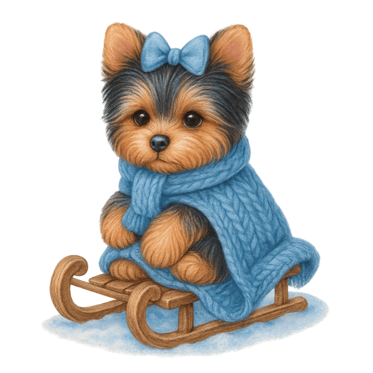 Free Cute Winter Puppy on Sled Clipart