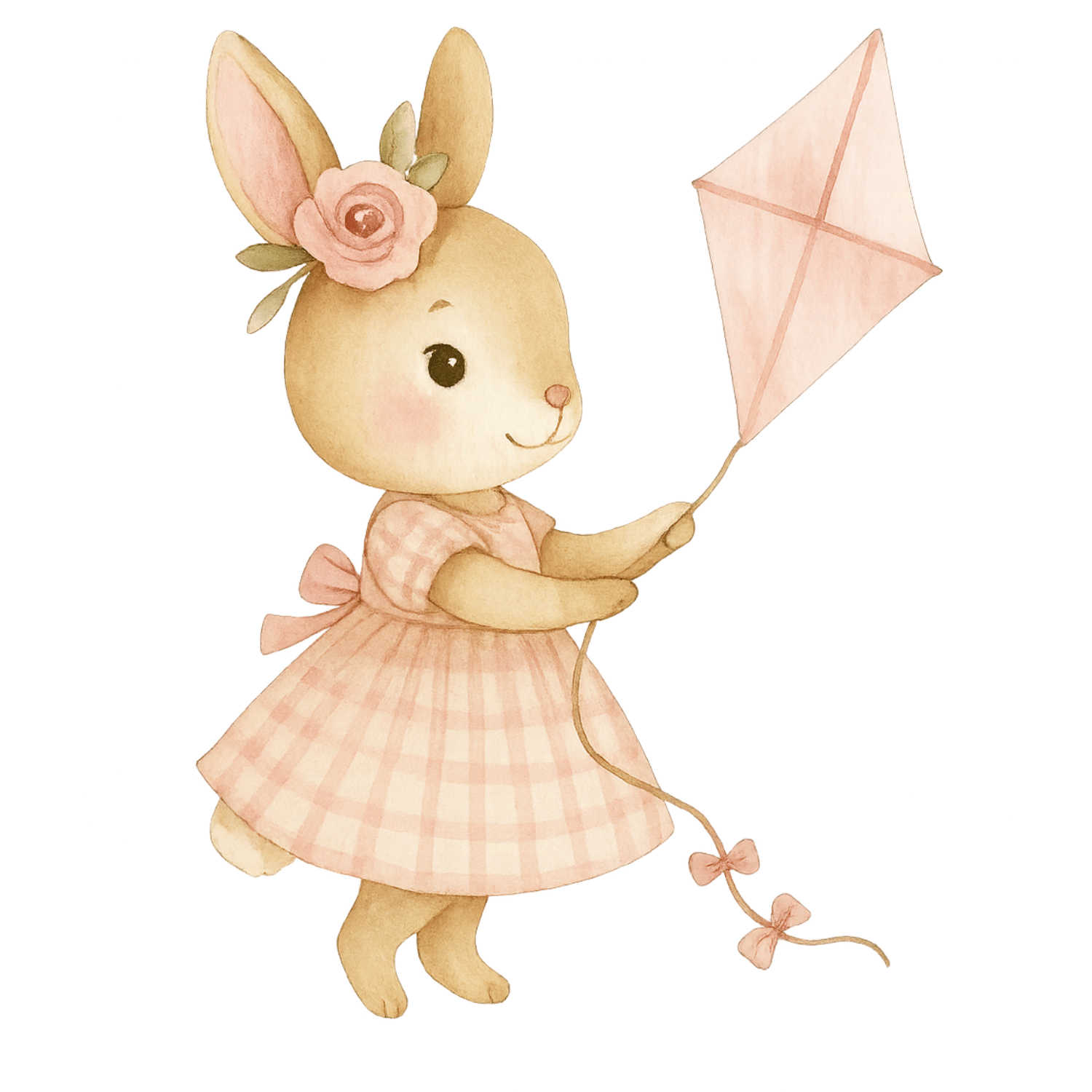 Free Coquette Bunny with Kite Watercolor Clipart (PNG, 300 DPI)