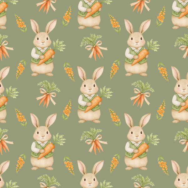 Free Vintage Watercolor Bunny & Carrots Seamless Pattern