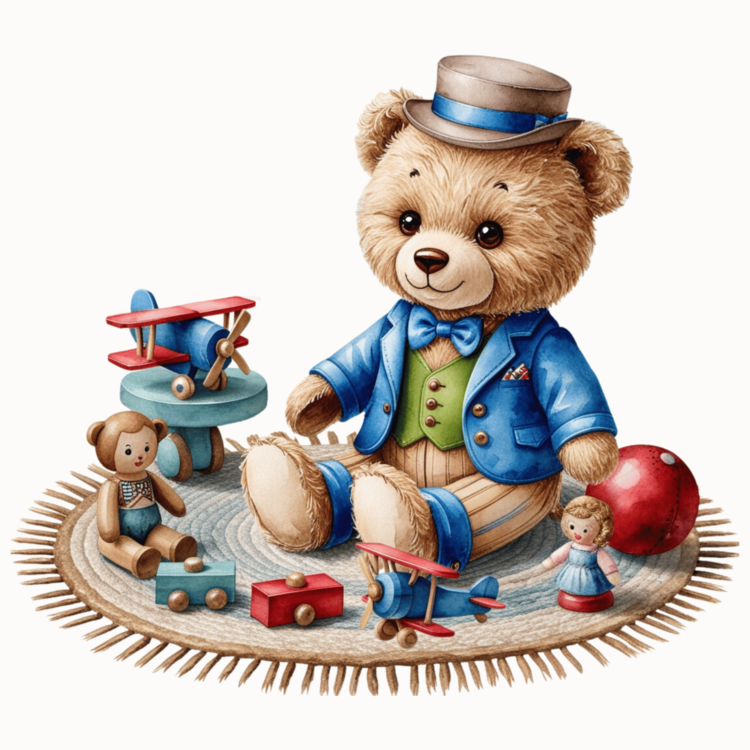 Teddy Bear on Play Mat – Watercolor Clipart (PNG, 300 DPI)
