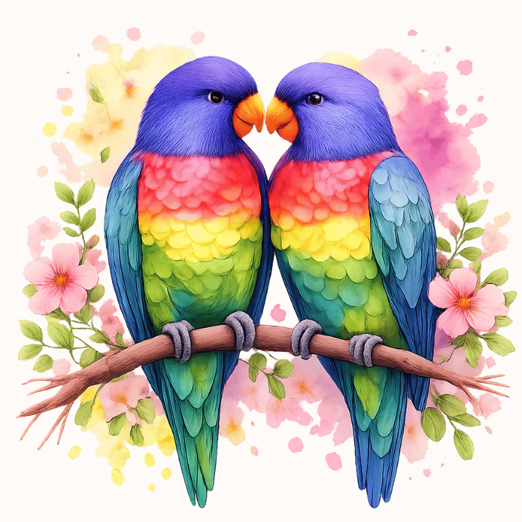 Free Watercolor Rainbow Love Birds Clipart