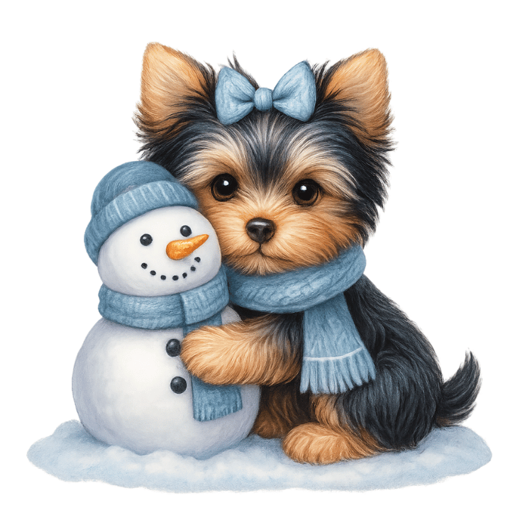 Free Cute Winter Puppy Hugging Snowman Clipart