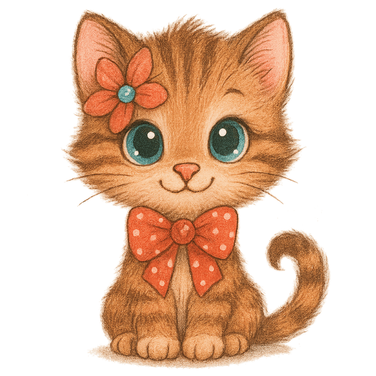 Free Cute Orange Tabby Kitten Clipart with Bow and Flower