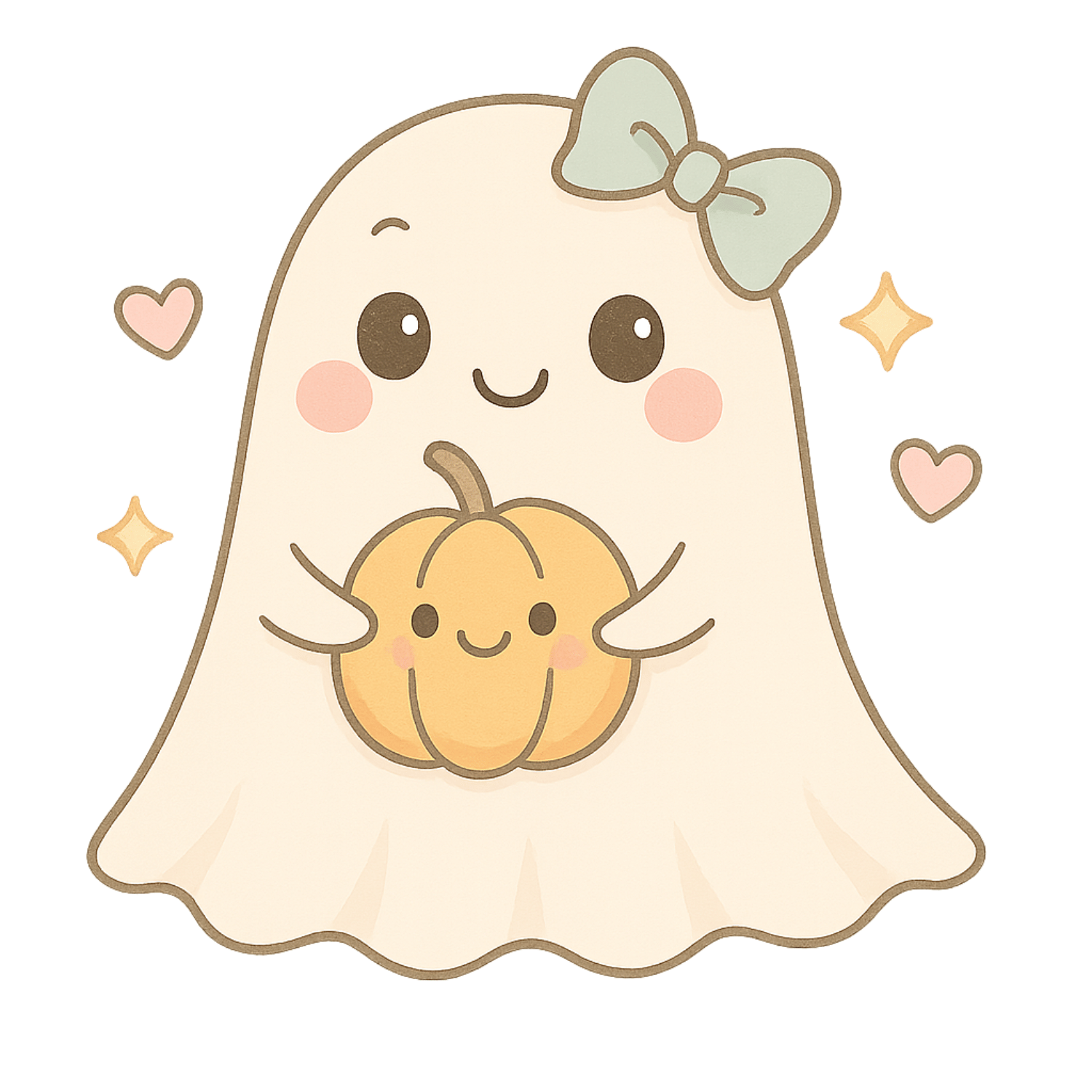 Free Halloween Ghost with Pumpkin Clipart (PNG, 300 DPI)