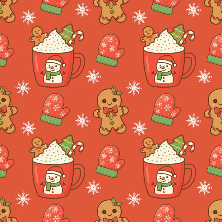 Free Cute Christmas Hot Cocoa & Gingerbread Seamless Pattern