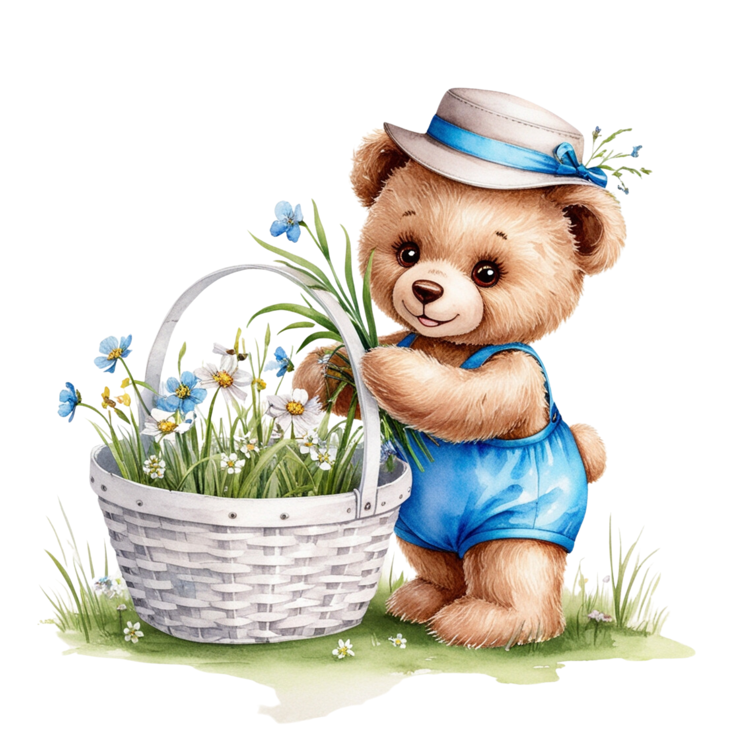 Free Teddy Bear with Flower Basket Clipart (PNG) – Dapper Bear