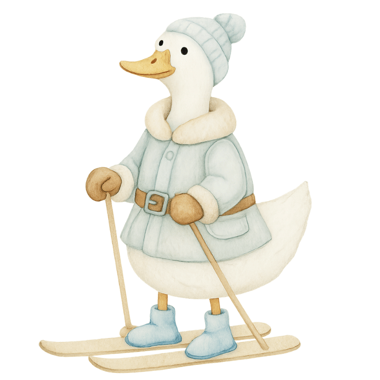 Free Cute Winter Goose Skiing Clipart