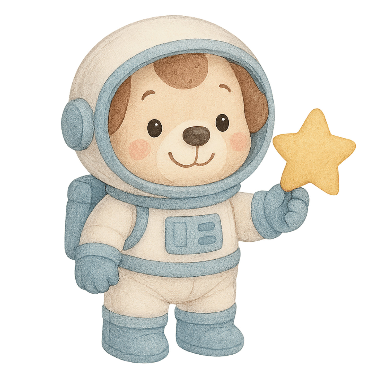 Free Cute Puppy Astronaut Clipart Holding Star (PNG, 300 DPI)
