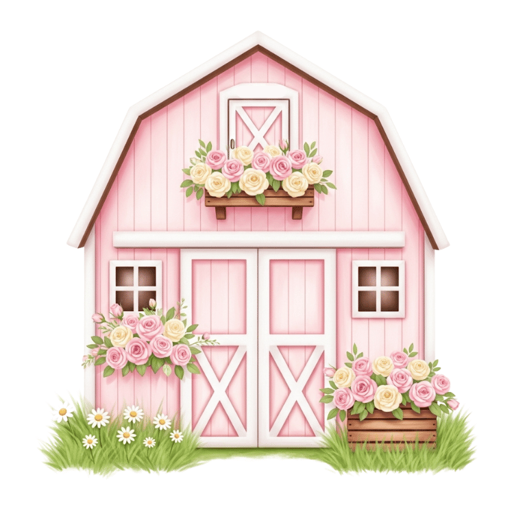 Free Pink Floral Barn Clipart
