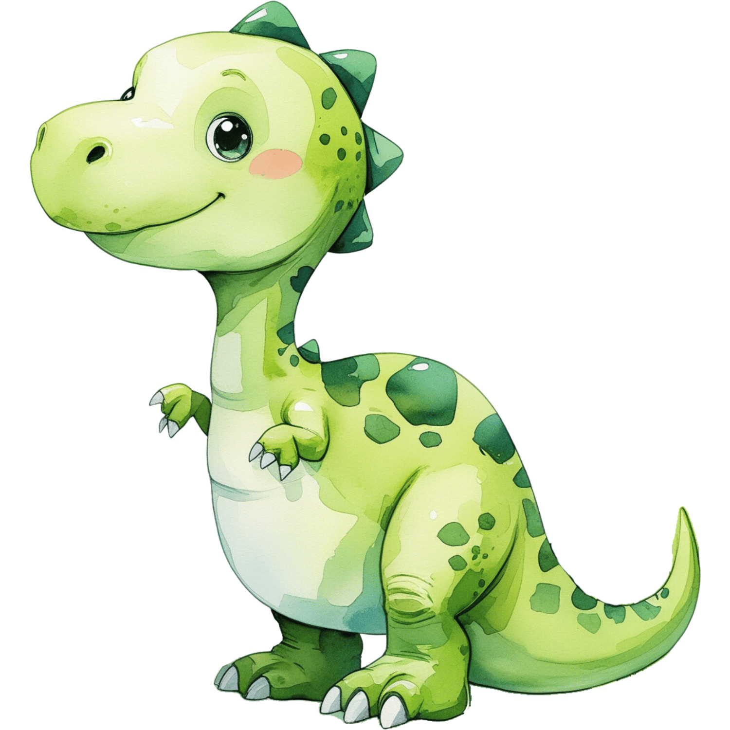 Watercolor Green Dino Clipart - Adorable Dinosaur Illustration
