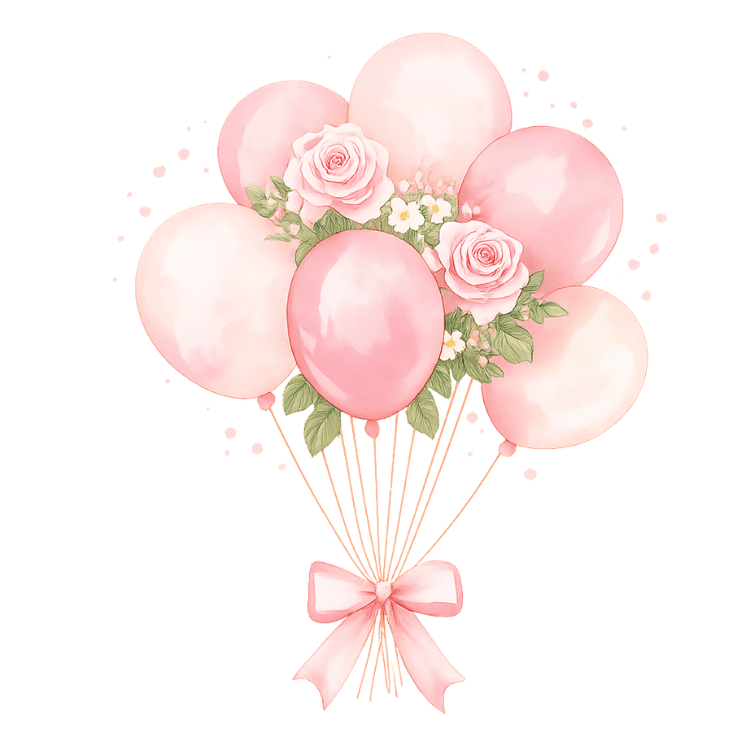 Free Pink Balloon Bouquet with Roses Clipart
