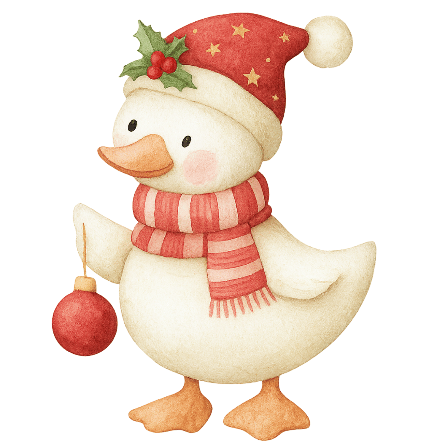 Free Watercolor Christmas Duck with Santa Hat Clipart (PNG, 300 DPI)